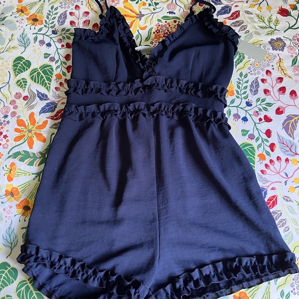 Iris Basic Navy Ruffle Jumpsuit - Picture 2 of 6